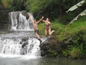 Jumping in the waterfall